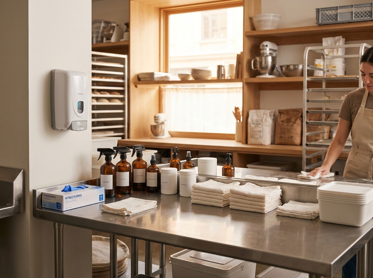 Zona de trabajo limpia y ordenada para panadería